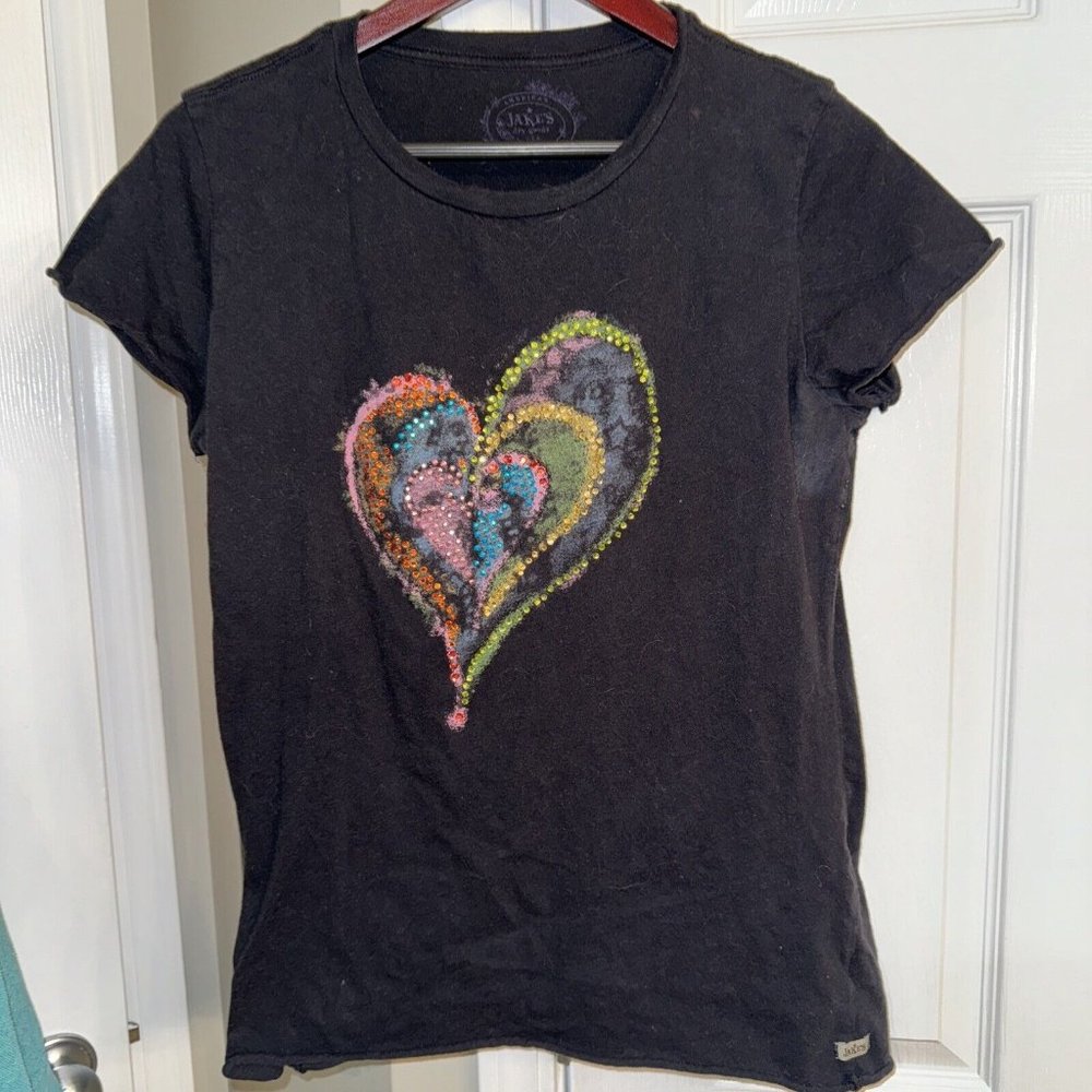 Jake’s Dry Goods Brand T Shirt Womens XL Black Tee Long Sleeve Crystals